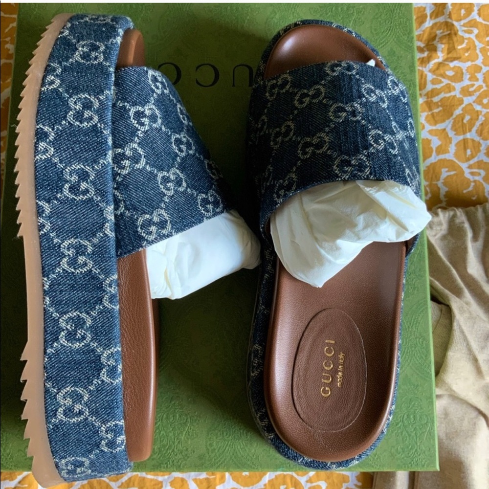 Denim Gucci platform slide